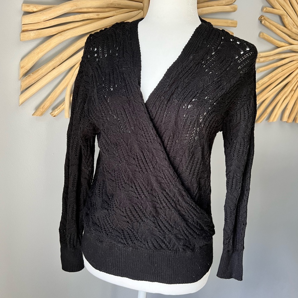 SOLD - Black pullover wrap Merokeety sweater - size S